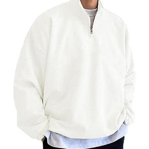 Sudadera con cremallera de cuarto para hombre, sudaderas informales de manga larga con cuello simulado de lana para exteriores - Product Image 1