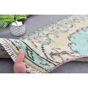 Alfombra turca vintage azul y beige-2,6x8 pies - Product Image 4