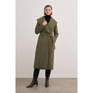 Manteau parka long matelassé kaki pour femme avec ceinture, style formel à double boutonnage, taille XL - Product Image 6
