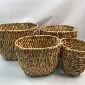 Set of 4 Eco-Friendly Water Hyacinth Storage <b>Baskets</b> <b>with</b> Hole <b>Handles</b> Customizable Size - Product Image 1