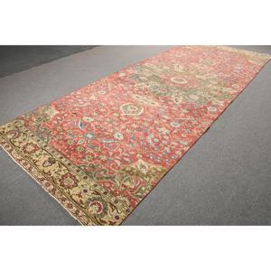 5.6x14.8 ft Vintage Rug, Turkish Rug, <b>Red</b> Floral <b>Wool</b> Rug - Product Image 4