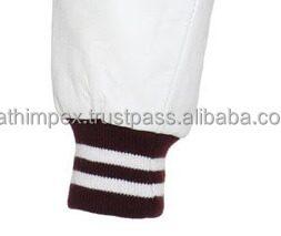 Veste universitaire unisexe bordeaux, broderie blanche, fermeture à bouton-pression, corps en laine, manches en cuir, support personnalisé, prêt pour la toile - Product Image 6