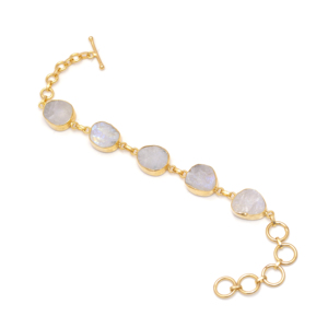 สร้อยข้อมือสลับชุบทอง18K สำหรับผู้หญิงสร้อยข้อมือหินมูนสโตนสีรุ้งแบบไม่เจียระไนกำไลข้อมือหิน5ชิ้นสำหรับงานปาร์ตี้ - Product Image 2