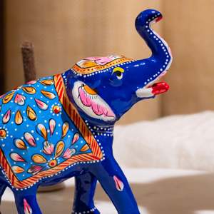 Meenakari Elephant Pair <b>Small</b> Bohemian Design Style for Diwali Featuring Plant Pattern - Product Image 3