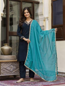 Trendmalls Conjunto de traje Salwar bordado de terciopelo para mujer Kurta Pant con Dupatta 2017 - Product Image 4