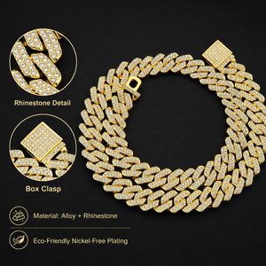 Collana a Catena Cubana Iced Out da 14mm in Lega di Zinco con Strass, Gioielli Hip Hop all'Ingrosso - Product Image 2