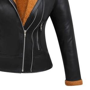 2024 nouveau Design femmes en cuir véritable couleur noire veste d'hiver col rabattu respirant Viscose Sherpa doublure OEM vente en gros - Product Image 2