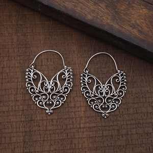 Exclusive Designer Women's 925 <b>Sterling</b> <b>Silver</b> <b>Hoop</b> Earrings Trendy Ethnic Tribal Geometry Fashion for Wedding or Gift - Product Image 2