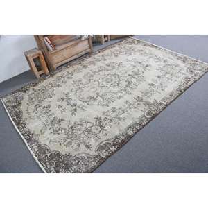 Alfombra Turca Vintage de 5.3x8.1 pies, Alfombra Grande de Lana con Diseño Floral Gris - Product Image 2