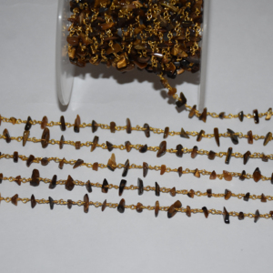<b>Top</b> Quality <b>Gold</b> Plated Wire wrapped Natural Tiger Eye gemstone Beads Rondelle Rosary Chain Beaded Chain for Jewelry Making - Product Image 4