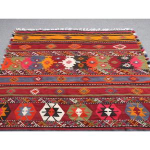 4.7x10.7 ft Rug, Vintage Turkish Large Rug, <b>Red</b> Kilim <b>Wool</b> Rug - Product Image 4