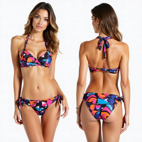 Kualitas tinggi mendapat kustom Set Bikini Brasil tersublimasi pakaian renang wanita pakaian pantai warna Solid bra serut dapat disesuaikan RTS