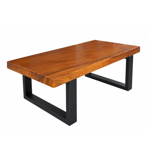 Table basse rectangulaire contemporaine en bois de Suar de qualité supérieure avec pieds en métal noir pour les acheteurs de salons européens - Product Image 2