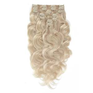Brazilian Virgin Remy Clip in Wavy Human <b>Hair</b> <b>Extensions</b> <b>Ash</b> <b>Blonde</b> Mix #18a/1001 Soft Weft - Product Image 1