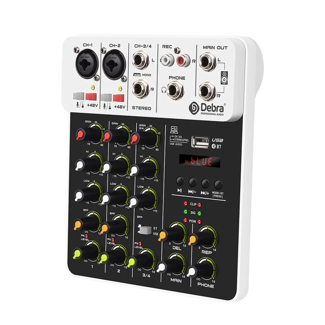 Professional DJ PC Debra V4 Recording Digital Audio Mixer Console 4-Channel with Effect Sound Card for BT USB