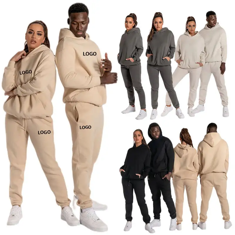 Set di Joggers accoglienti oversize personalizzati Unisex Set di 2 pezzi in pile di cotone felpa con cappuccio tuta da coppia