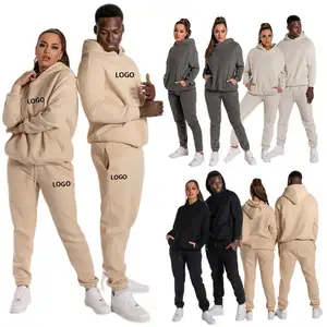 Unisex özel boy rahat Joggers setleri pamuk polar 2 parça Set Hoodie eşofman çift eşofman