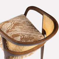 Chaise de salle à manger moderne avec accoudoirs, structure en teck massif et revêtement en velours, dossier en rotin pour usage intérieur/extérieur