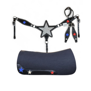 Bulk Manufacturer Western Horse Glitter Star Shape Headstall Breast Collar & Matching Wool <b>Felt</b> Saddle Pad Many Colours in Store - Product Image 3