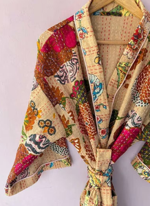 เสื้อคลุมกิโมโนผ้าฝ้ายแท้พร้อมเข็มขัดผูกสำหรับผู้หญิงผ้าชั้นที่สวมใส่สบายและระบายอากาศได้ดีสำหรับการพักผ่อนในสภาพอากาศหนาวเย็น - Product Image 4