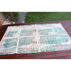 Alfombra Turca de 4x6.8 pies, Alfombra Vintage, Alfombra de Lana con Diseño Floral Azul Verde - Product Image 3