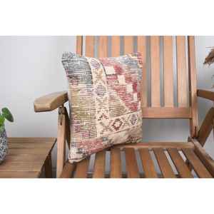 Beige Wool Kilim Patchwork Pillow 14x14 Inch Luxurious Vintage <b>Fluffy</b> Embroidered Rustic Throw Pillow for <b>Bedding</b> or Floor Use - Product Image 2