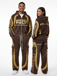 Ensemble de survêtement cargo à capuche orné d'or, nouveau design 2026, pantalon personnalisé, streetwear, ensemble deux pièces, panneaux de style strass, survêtements - Product Image 5