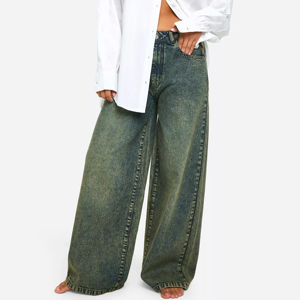 Pantalons de bureau pour femmes en jean denim, polyester/coton, respirants, vintage, taille haute, jambe large, été, nouveauté 2025 - Product Image 1