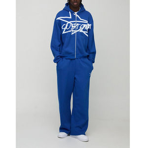 Conjunto Deportivo de Hombre de Alta Calidad, Estilo Holgado, con Capucha y Cremallera, Estampado de Estrellas, Pantalones Anchos de Pierna Ancha, Felpa Gruesa - Product Image 1
