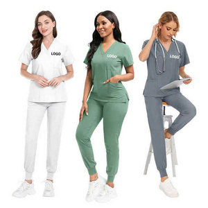 Top de gommage médical de haute qualité pour femmes de l'hôpital royal, personnalisable, col en V, manches courtes, polyester, coton tricoté pour - Product Image 6