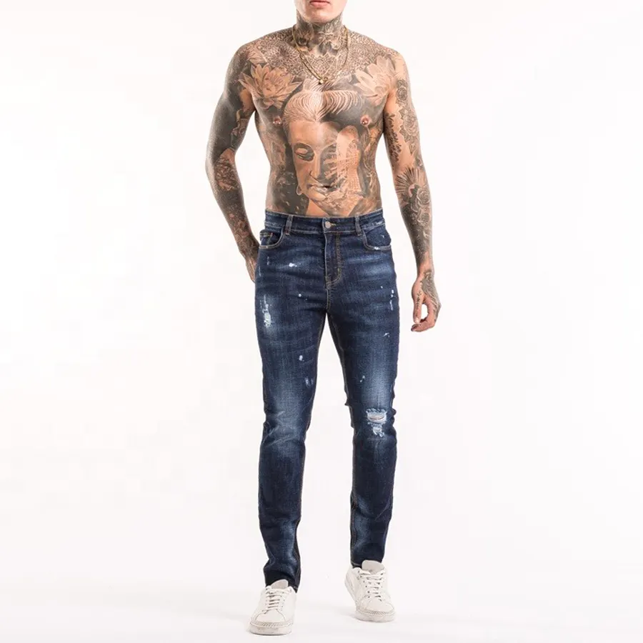 Low Price Wholesale Custom Logo Men's Denim Pants Fashion Washed Ripped Casual Slim Skinny Fit Men's Jeans