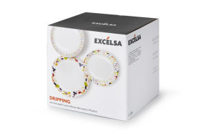 Service de vaisselle rond 18 pièces en porcelaine multicolore blanc moderne effet goutte à goutte par Excelsa, design italien, style européen - Product Image 6