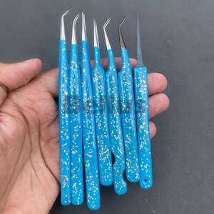 Pinzas profesionales para pestañas con purpurina azul, punta de volumen de fibra de acero inoxidable, extensión de Plasma, herramientas de belleza - Product Image 5