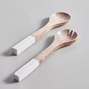 <b>Gold</b> Plated Salad Server <b>Spoon</b> & Fork Set Wedding Table Decor <b>Spoon</b> Salad Server Long Rope Twisted Design Handle - Product Image 2