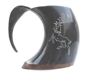 Tasse à corne à boire polie de style viking chope de loup pour bière, vin, hydromel ou bière artisanale artisanat naturel - Product Image 2