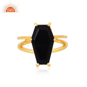Best Selling Sterling Silver 18K Gold Plated Natural <b>Black</b> <b>Onyx</b> Gemstone <b>Ring</b> Micron Fine Jewelry Manufacturer - Product Image 2