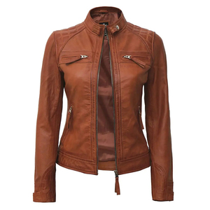 2024 New Arrivals Women's Unique Design <b>Long</b> <b>Leather</b> <b>Jacket</b> Stand Collar Canvas Fabric Hot Selling Winter Outdoor Wear - Product Image 4