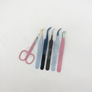 Pince à épiler d'extension de cils en acier inoxydable avec étiquette personnalisée pince à cils à revêtement en poudre multiple à motif de diamant bleu - Product Image 3