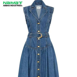 Women's Vintage Button-Up Sleeveless Denim Maxi <b>Dress</b> Elegant Line Slim Fit Gown with <b>Belt</b> Breathable Design - Product Image 1