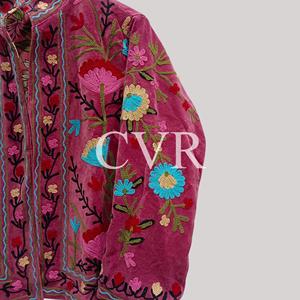 Abrigo de terciopelo con bordado floral, ropa exterior informal para mujer, abrigo de terciopelo floral bordado a mano - Product Image 3