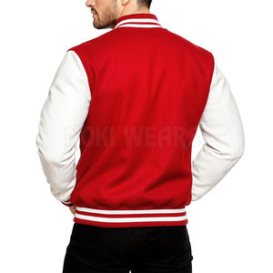 Chaqueta Universitaria para Hombre, Nueva Colección al por Mayor, Color Sólido Rojo y Blanco - Product Image 2