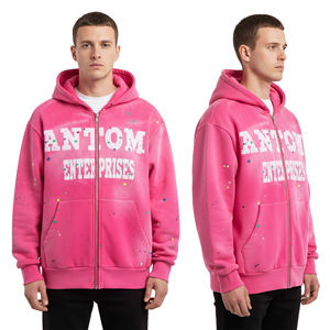 Custom Unisex 100% Cotton 500 Gsm Heavyweight Distressed Acid Wash Oversized Y2K French Terry <b>Zip</b> <b>Hoodies</b> Embroidered DTG Print - Product Image 2