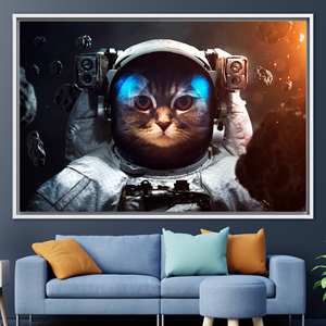 ภาพพิมพ์ลายแมวแบบนามธรรมบนผ้าใบ - ของตกแต่งผนังสุดหรูสำหรับห้องเด็กผู้ชาย,1P:กรอบสีขาว - Product Image 1