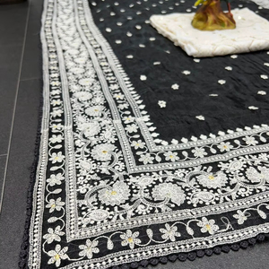 Elegant <b>organza</b> <b>silk</b> saree with detailed Floral thread embroidery perfect for festive and party wear - Product Image 5