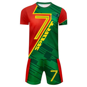 Conjunto de Uniforme de Fútbol para Adultos Unisex, Transpirable, con Estampado por Sublimación, Camiseta y Pantalones Cortos Rojos y Verdes - Product Image 1
