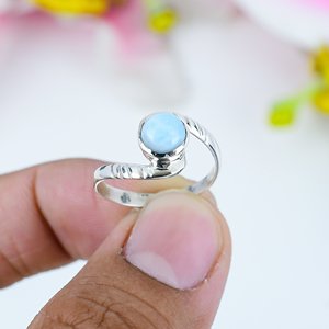 Vente chaude 925 Sterling Silver Handmade Jewelry Ring Vintage Silver Plated Jewelry RingTrendy Natural Republic Larimar Gemstone - Product Image 1
