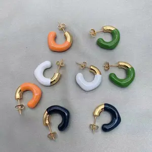 Low MOQ 10pcs Wholesale jewelry women irregular minimalist enamel c hoop earrings