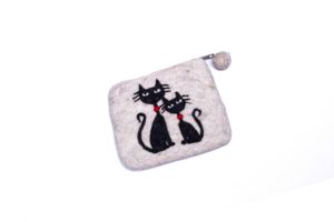 Handmade Custom Cat Design Felt <b>Coin</b> Purse Eco-Friendly Wool Flowers Fashion Women's <b>Wallet</b> Cute Animal Pattern Summer Autumn - Product Image 5