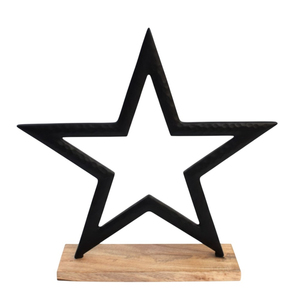 Escultura Clásica de Estrella de Metal Dorado, Decoración Navideña con Base de Madera, Estrella Única de Metal Plateado y Madera de Mango para Mesa - Product Image 2