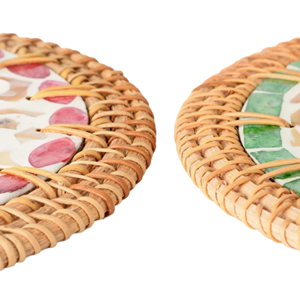 Hermoso Borde de ratán clásico Floral madre de perla incrustaciones que sirven manteles individuales Decoración de mesa personalizable de Vietnam - Product Image 5